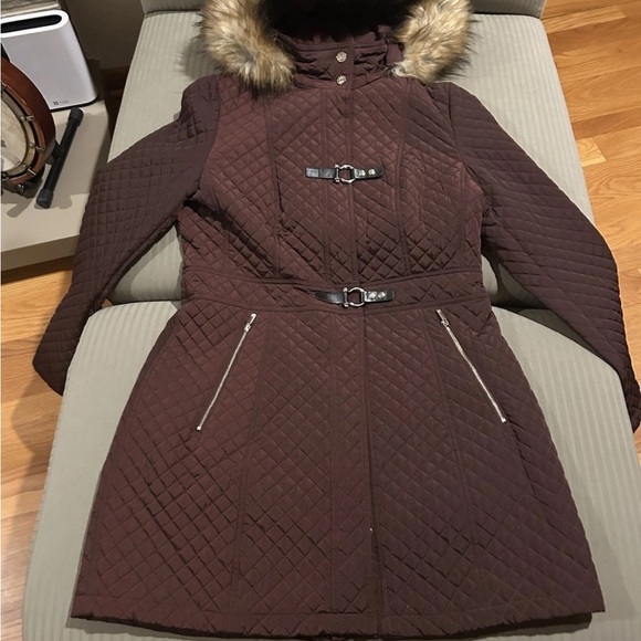Ivanka Trump Jackets & Blazers - Ivanka Trump Womens Winter Wine Color Faux Fur Lined Hood Quilted Parka M NWT